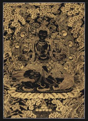Black and Gold Bodhisattva Samantabhadra | Buddha Thangka | Tibetan Buddhism